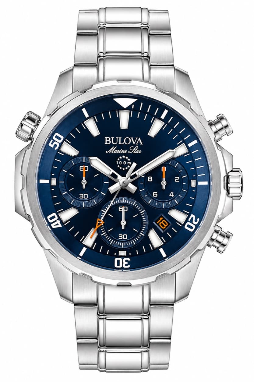 Reloj Bulova Marine Star Chronograph con esfera azul y brazalete de acero