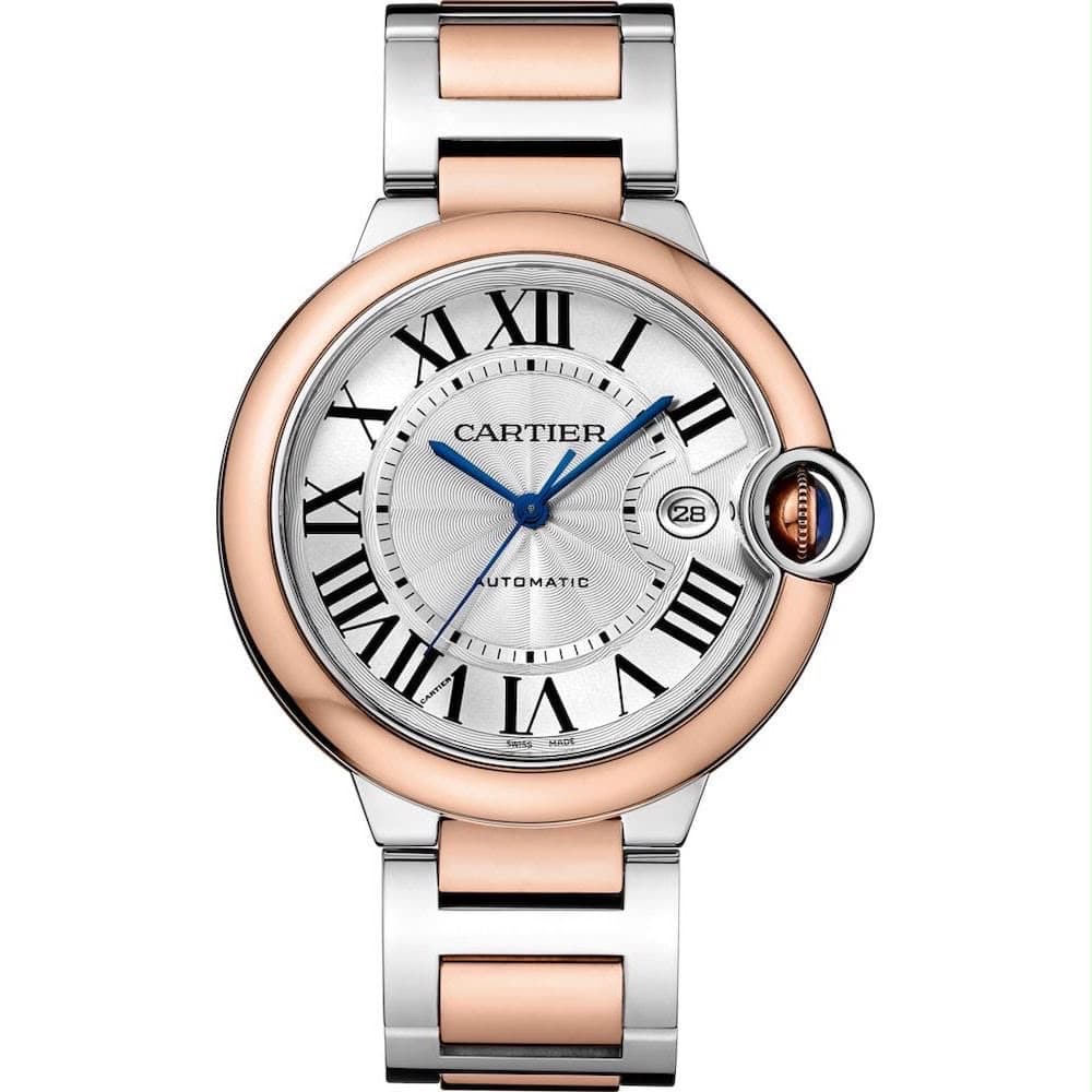 Reloj de dama Cartier Ballon Bleu con esfera plateada en acero y oro rosa