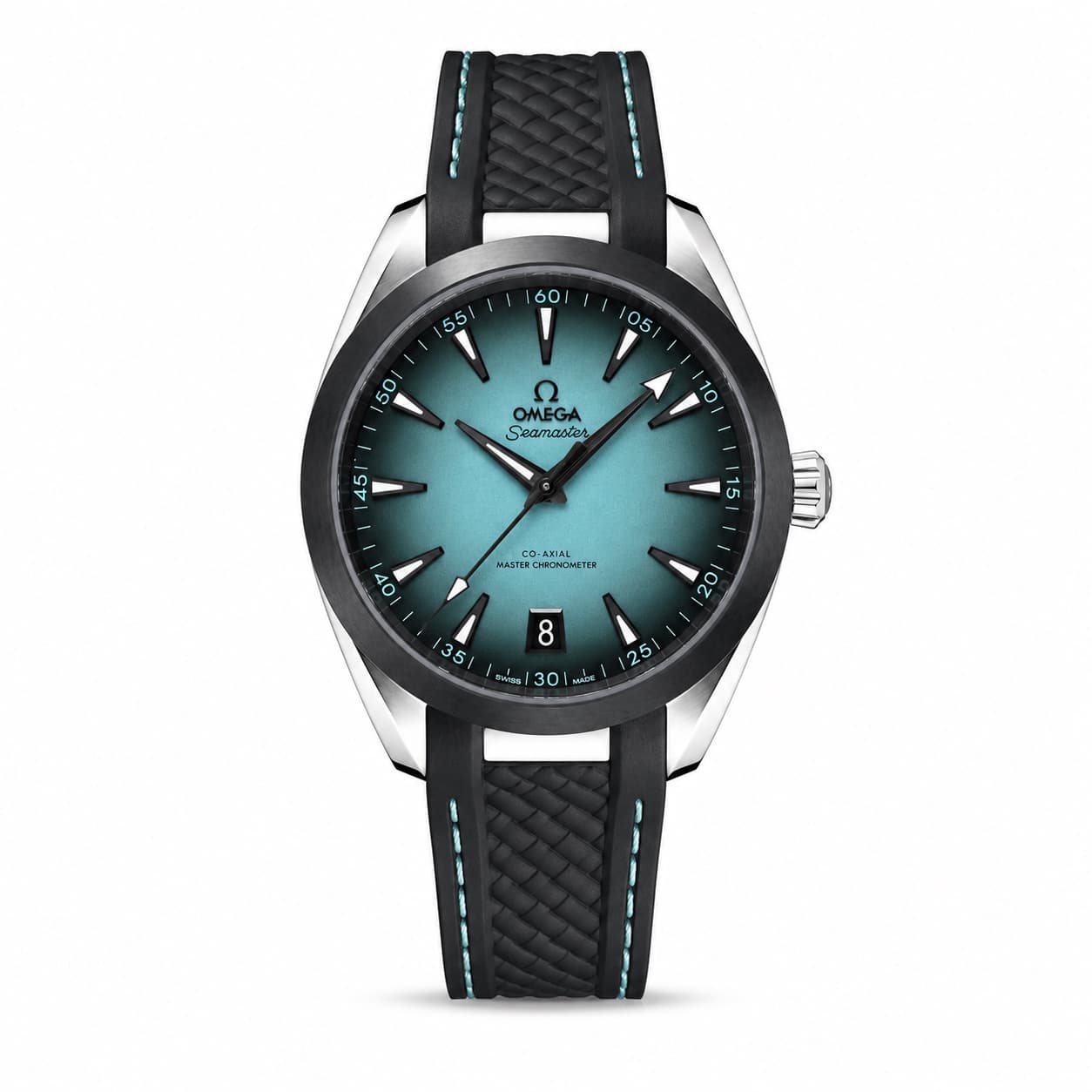 Reloj Omega Seamaster Aqua Terra con esfera turquesa y correa negra