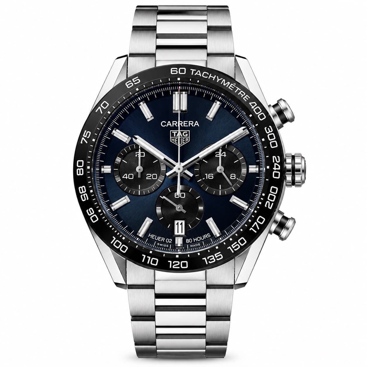 Reloj TAG Heuer Carrera Heuer 02 con esfera azul, subesferas negras y brazalete de acero